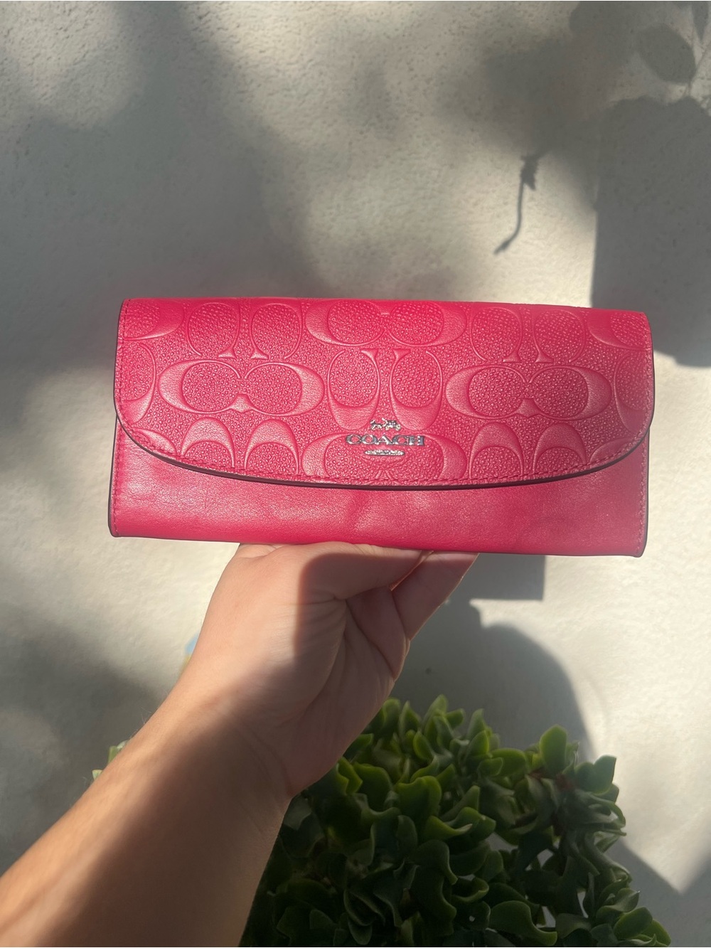 Coach Red/Pink Signature Soft Leather Long Wallet